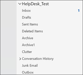 Department mailbox in the folder pane