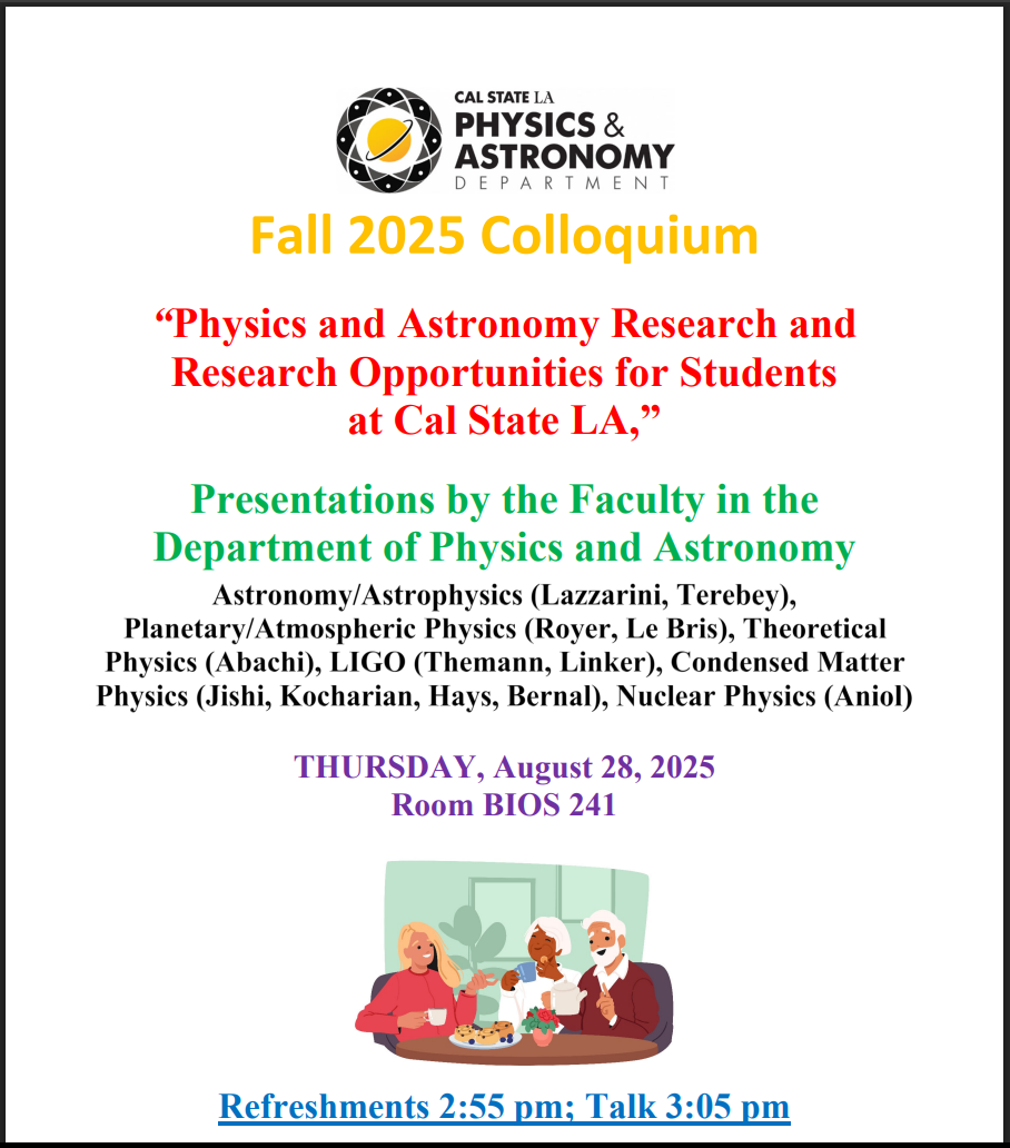 Physics and Astronomy Faculty Research Colloquium Fall 2025