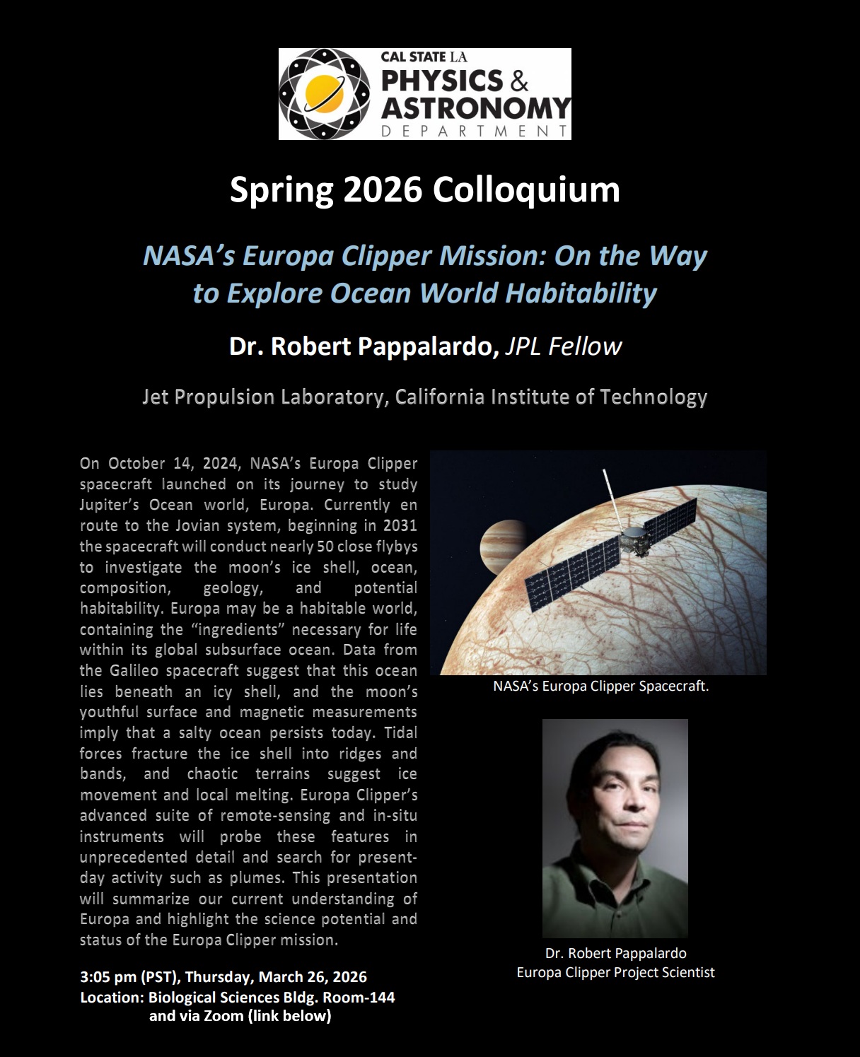 Robert Pappalardo Colloquium Flyer