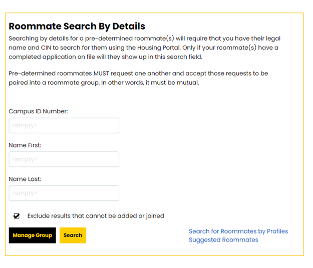 Roommate search by details