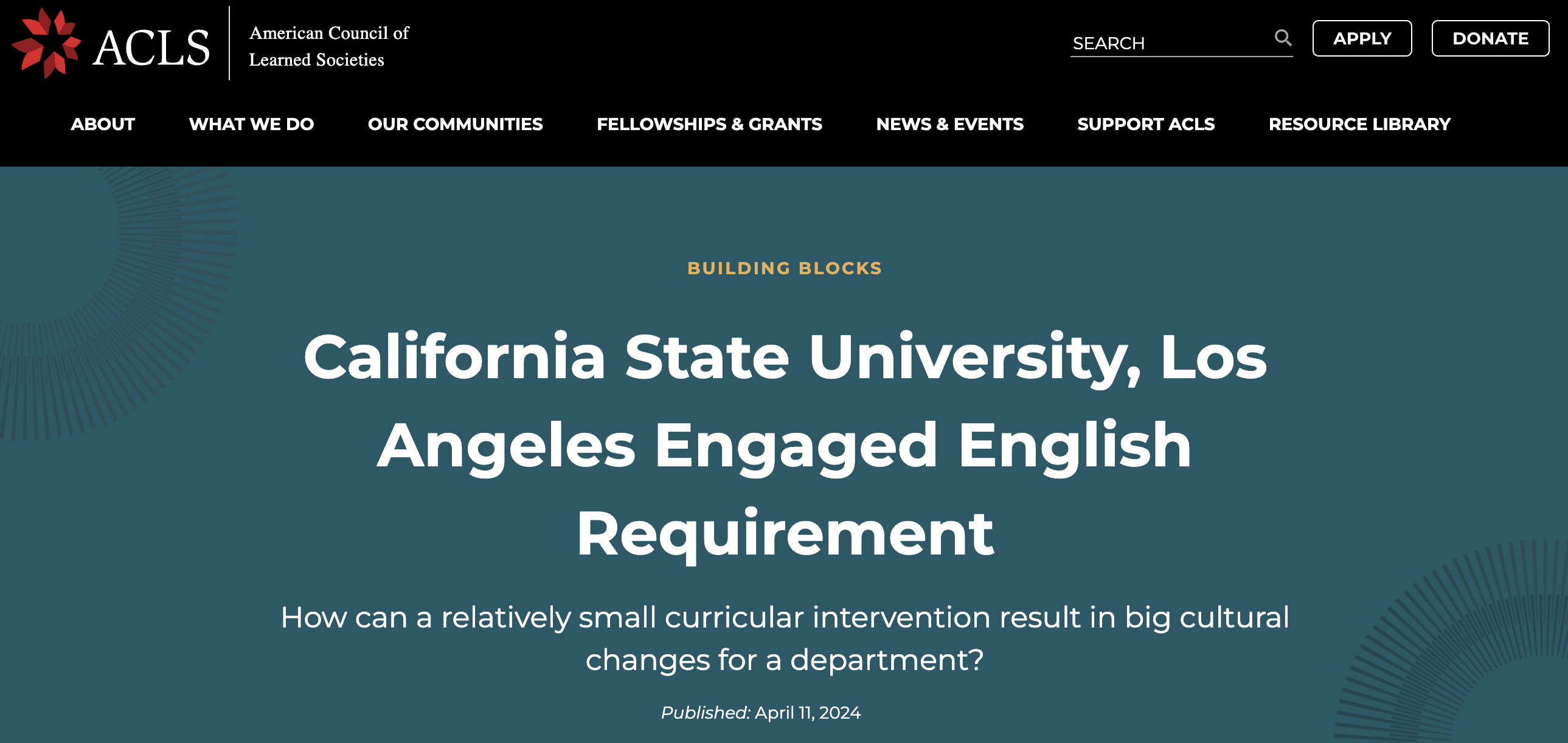 ACLS Headline about Engaged English at Cal State LA
