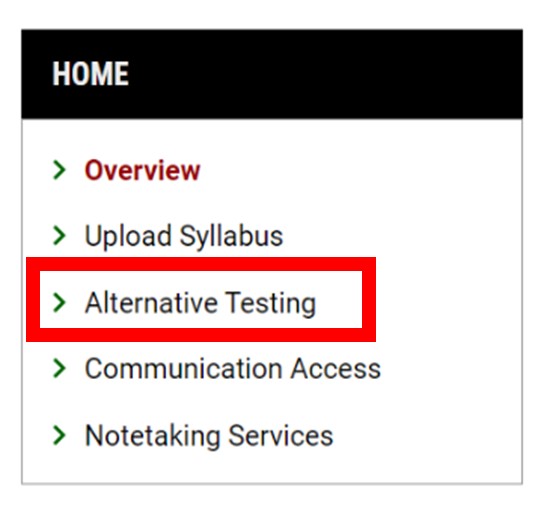 Screenshot of instructor profile overview with red box around the alternative testing option.