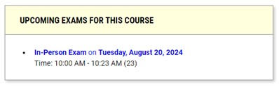 Screenshot of upcoming exams.