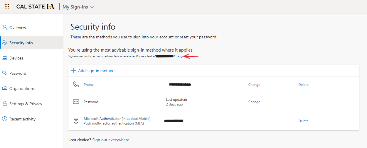Microsoft Change Sign-In Method