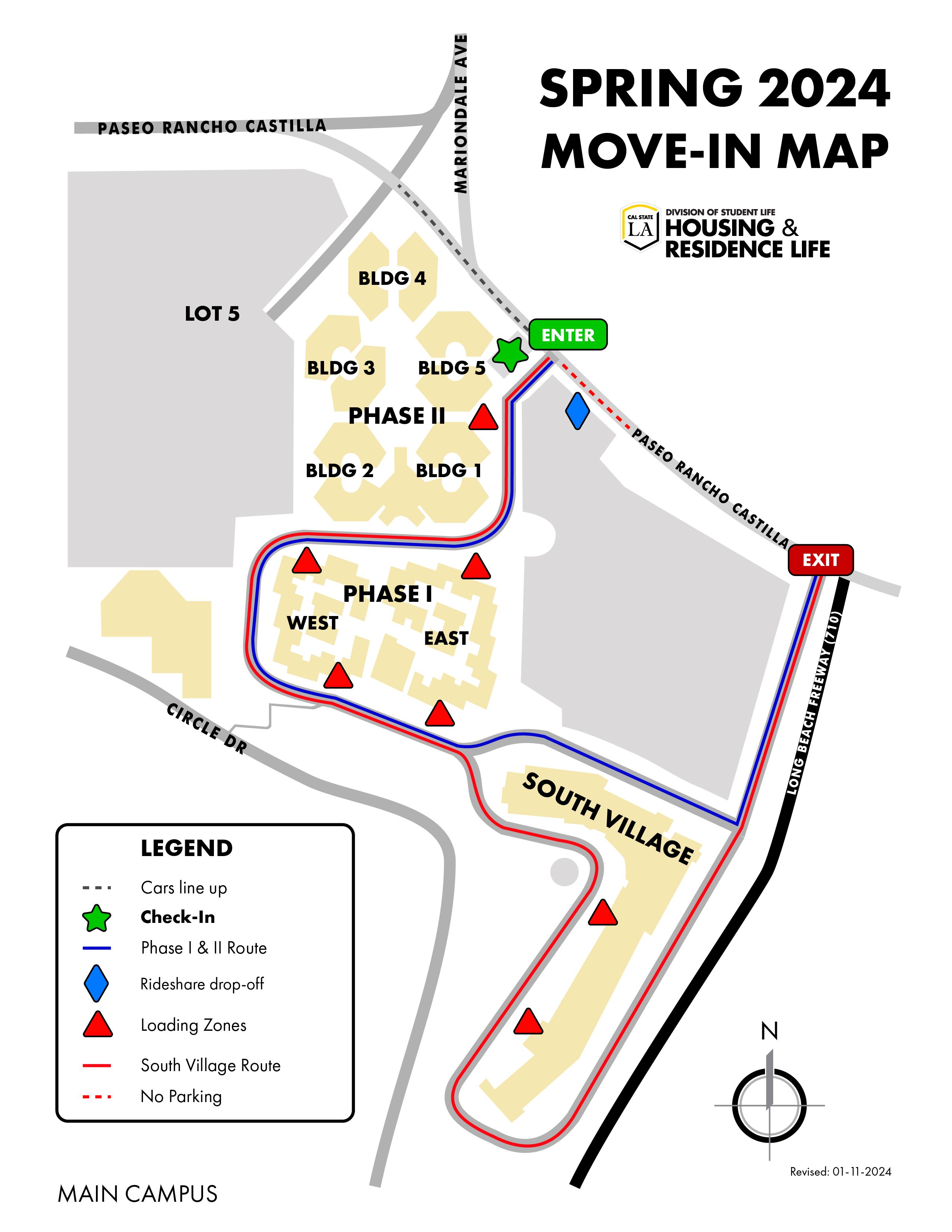 Spring 2024 Move-in Map. Cal State LA Division of Student Life Housing and Residence Life.