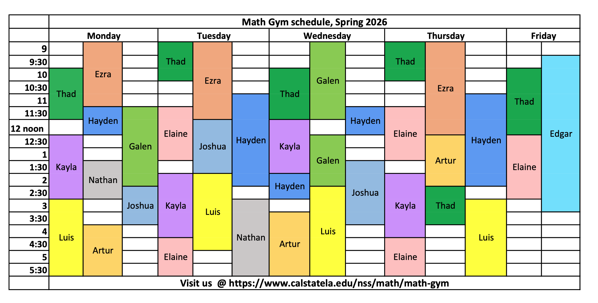 Spring26 Math Gym Schedule