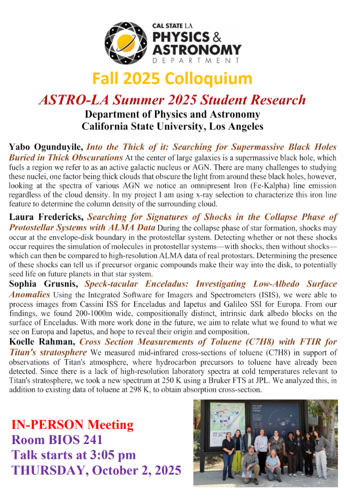 Astronomy Student Colloquium Fall 2025