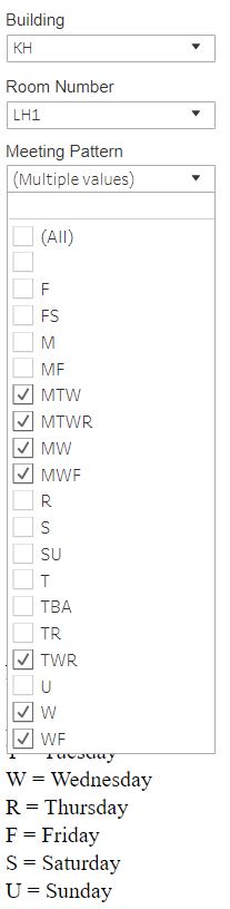 Meeting Pattern Drop Down Selection List