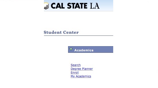 Screenshot of Student Center Academics section