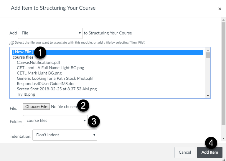Adding a file item to a course