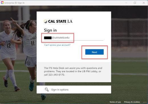 Enterprise ID Sign in window with Email field