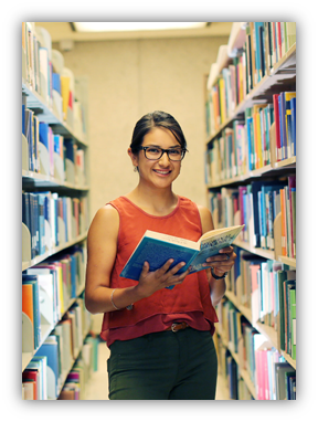 student in library