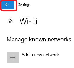 WiFi settings back arrow at top left corner