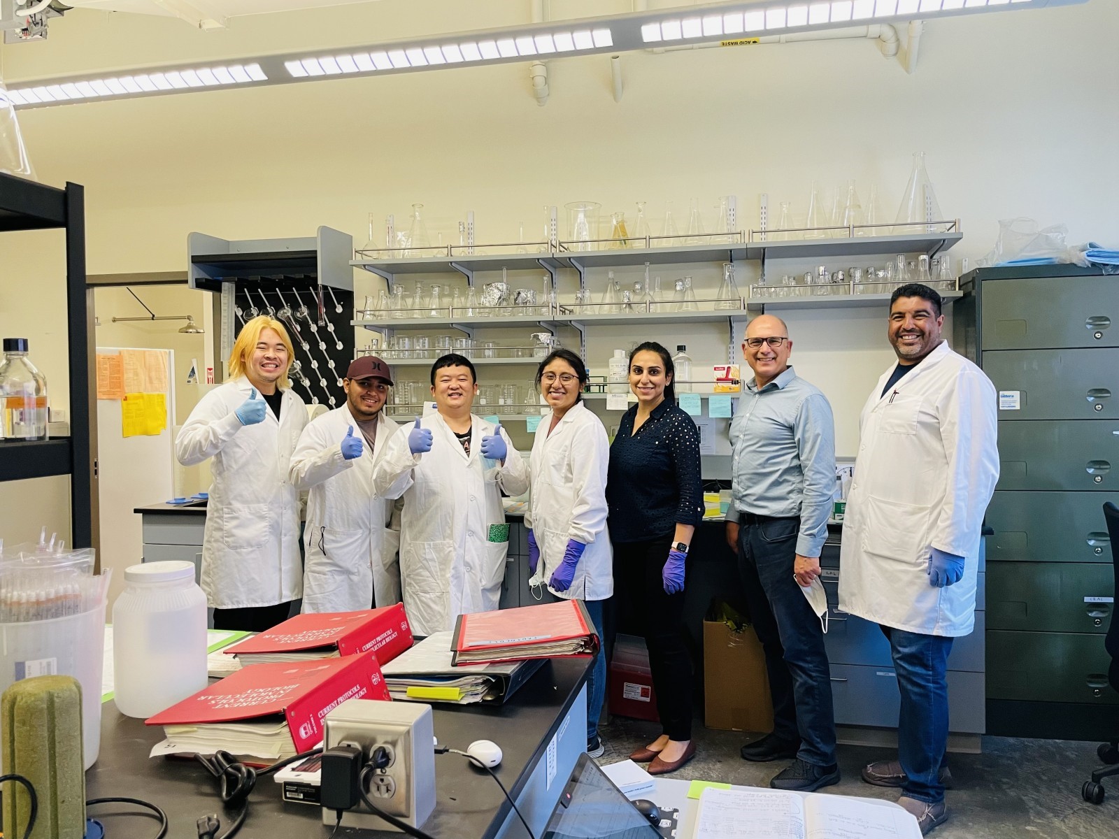 Biochem lab students posing in the lab