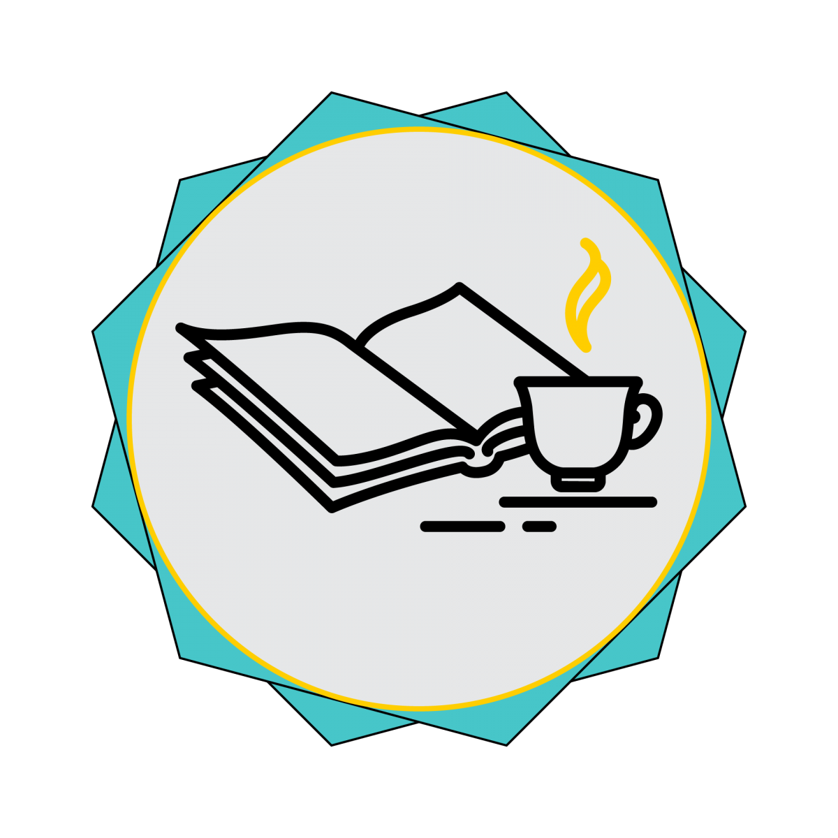 BookClub badge an open book with a cup of tea