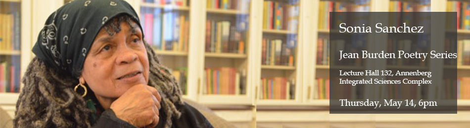 Announcement banner with photo of Sonia Sanchez for Burden Series