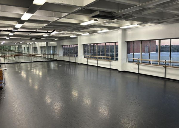 The interior of an empty dance hall.