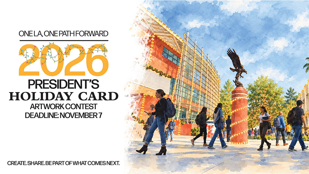 A bright and cheery holiday card calling for artwork submissions