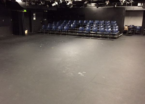 The interior space of a "blackbox" theatre.