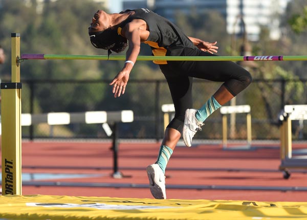 An athlete performing the high jump.