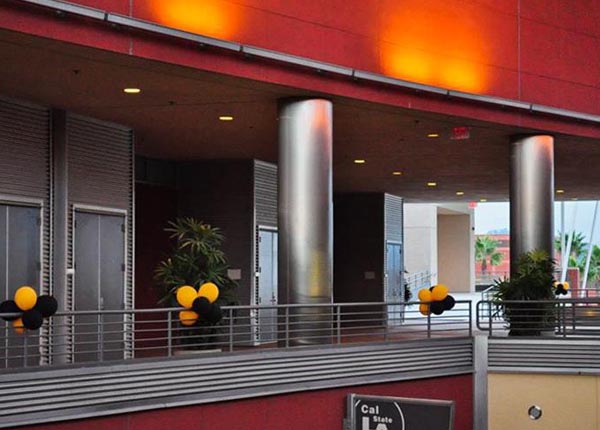 The front view of the an outdoor patio.