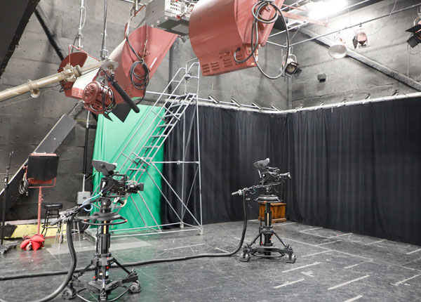 A production stage with recording equipment in it.
