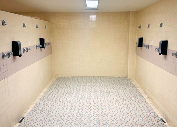 Locker room showers.