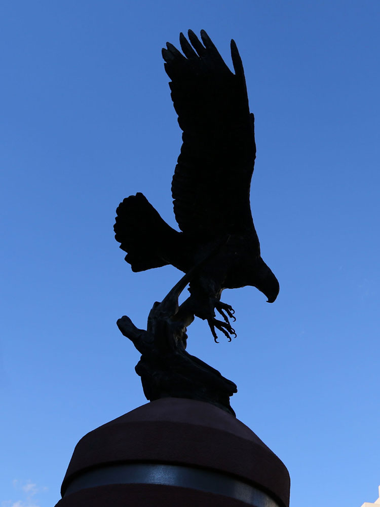 A statue of a golden eagle.