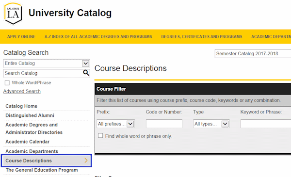Cal State L A online course catalog