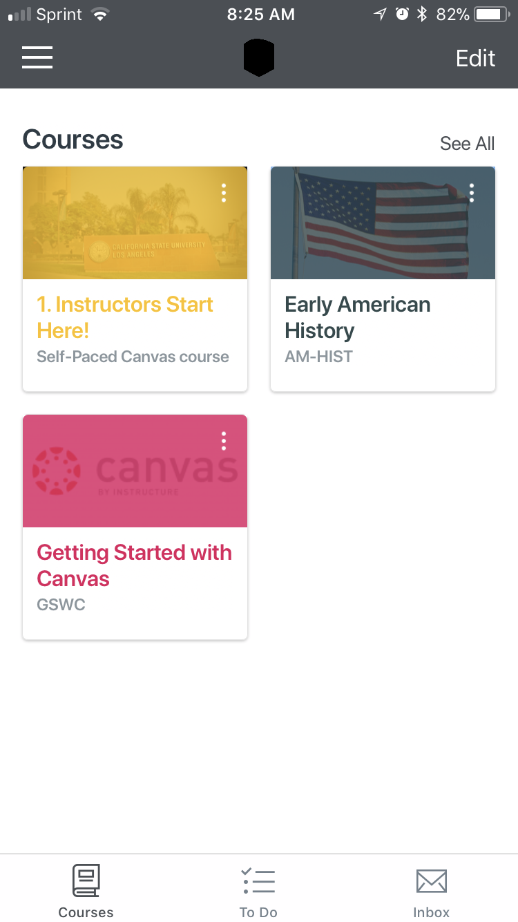 Canvas App Landing Page with Course Titles set up