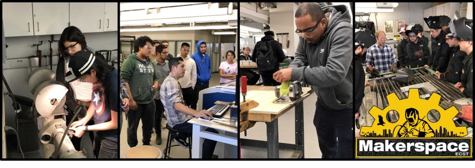 Collage of students working with Makerspace equipment