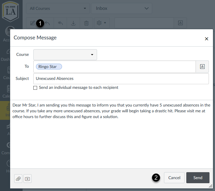 Messaging an individual student in Canvas