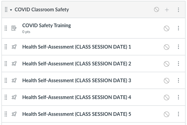 COVID Classroom Safety Module in Canvas