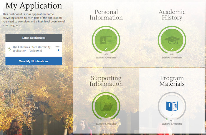 Cal State Apply application dashboard