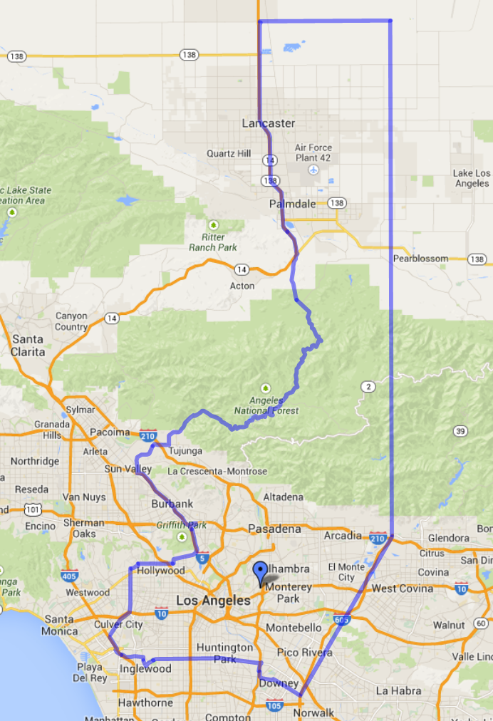 Map of Cal State L.A.'s Local Service area outlined