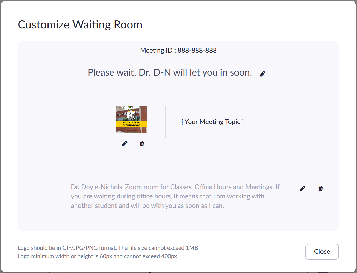 Customzie Zoom waiting room screenshot