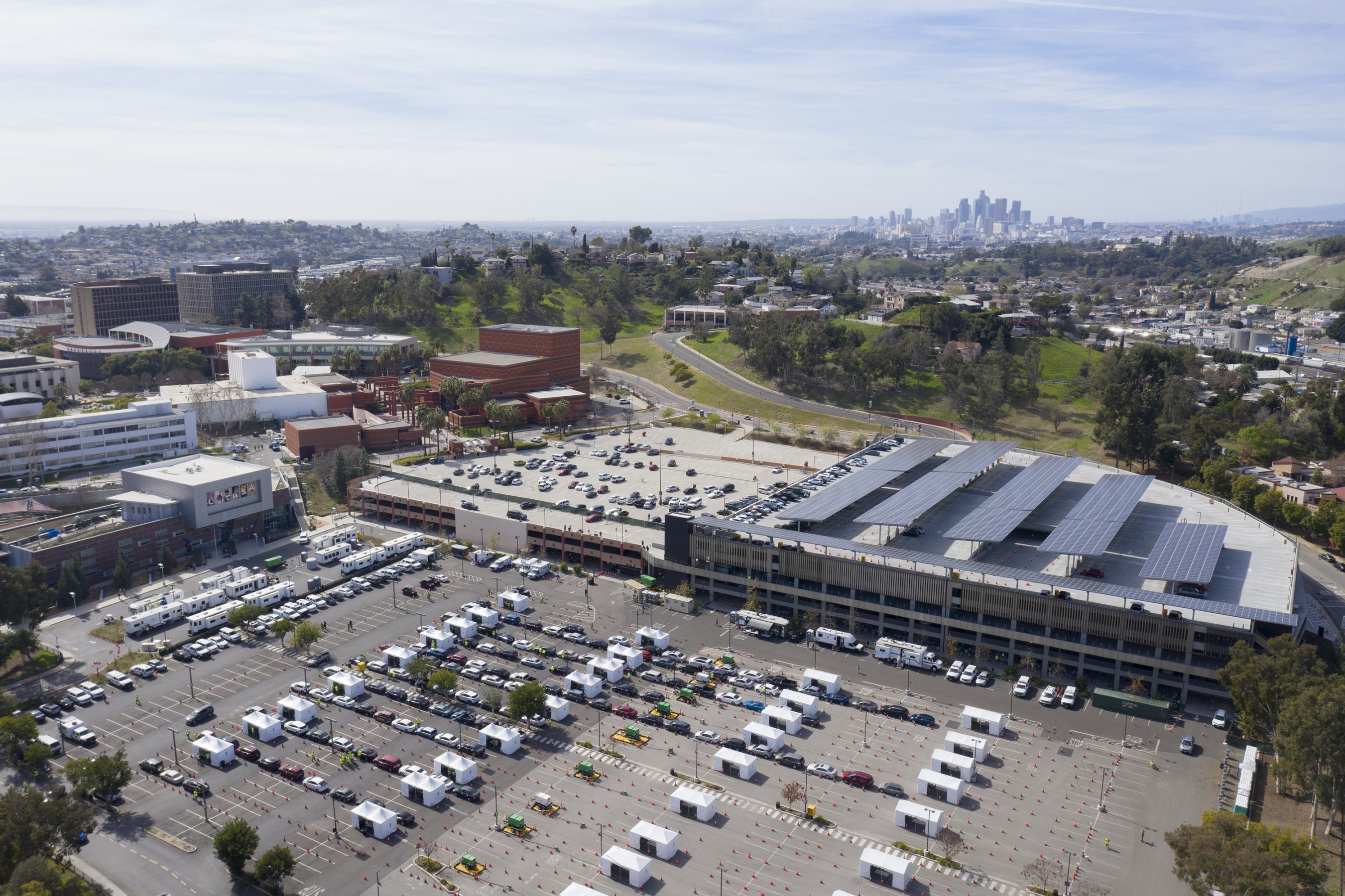 Aerial view of Cal State LA vaccination site