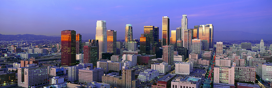 Downtown LA skyline at sunset