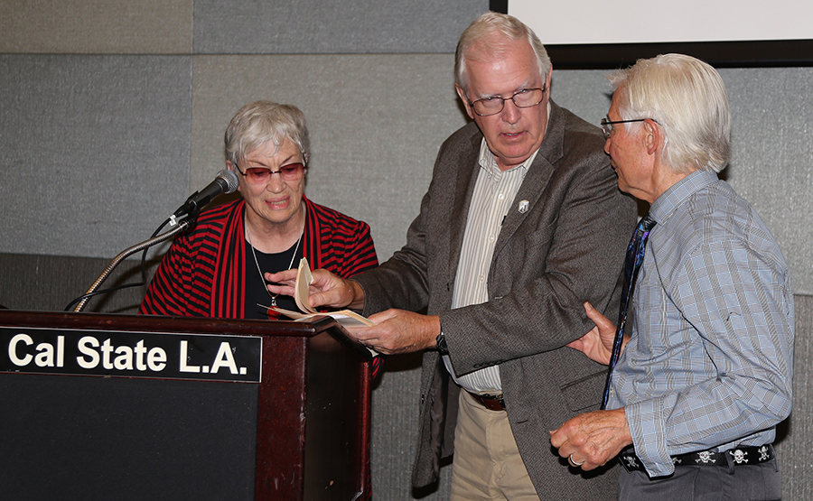 Janet Fisher-Hoult, John Cleman, Ted Crovello at Fall 2016 Luncheon