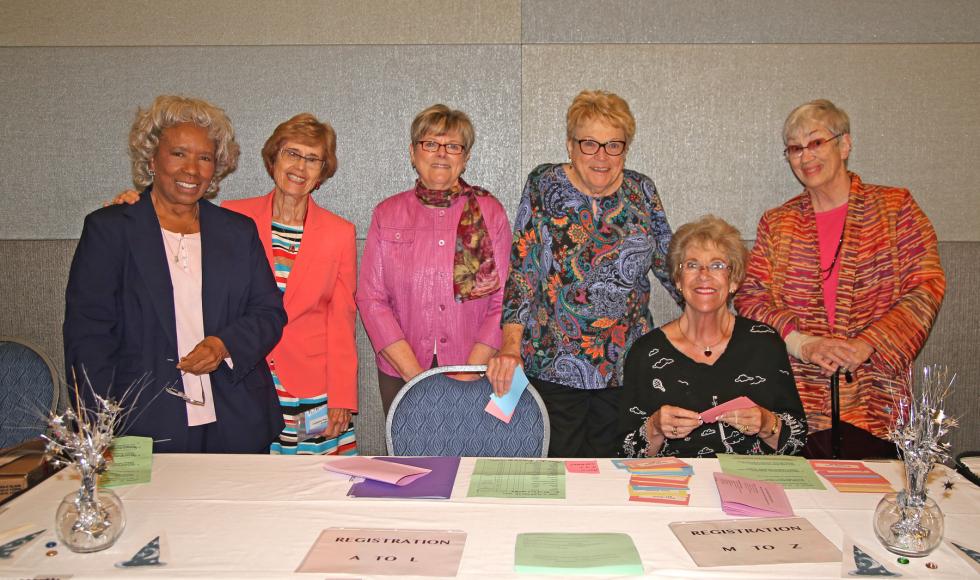 The Planning Committee: (L to R) T. Jean Adenika, Marilyn Friedman, Diane Klein, Diane Vernon, Rosemarie Marshall-Holt, Janet Fisher-Hoult at 2016 spring luncheon