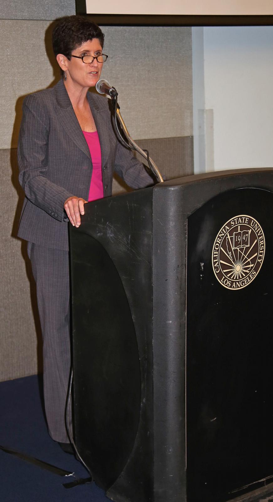 Lynn Mahoney at  podium