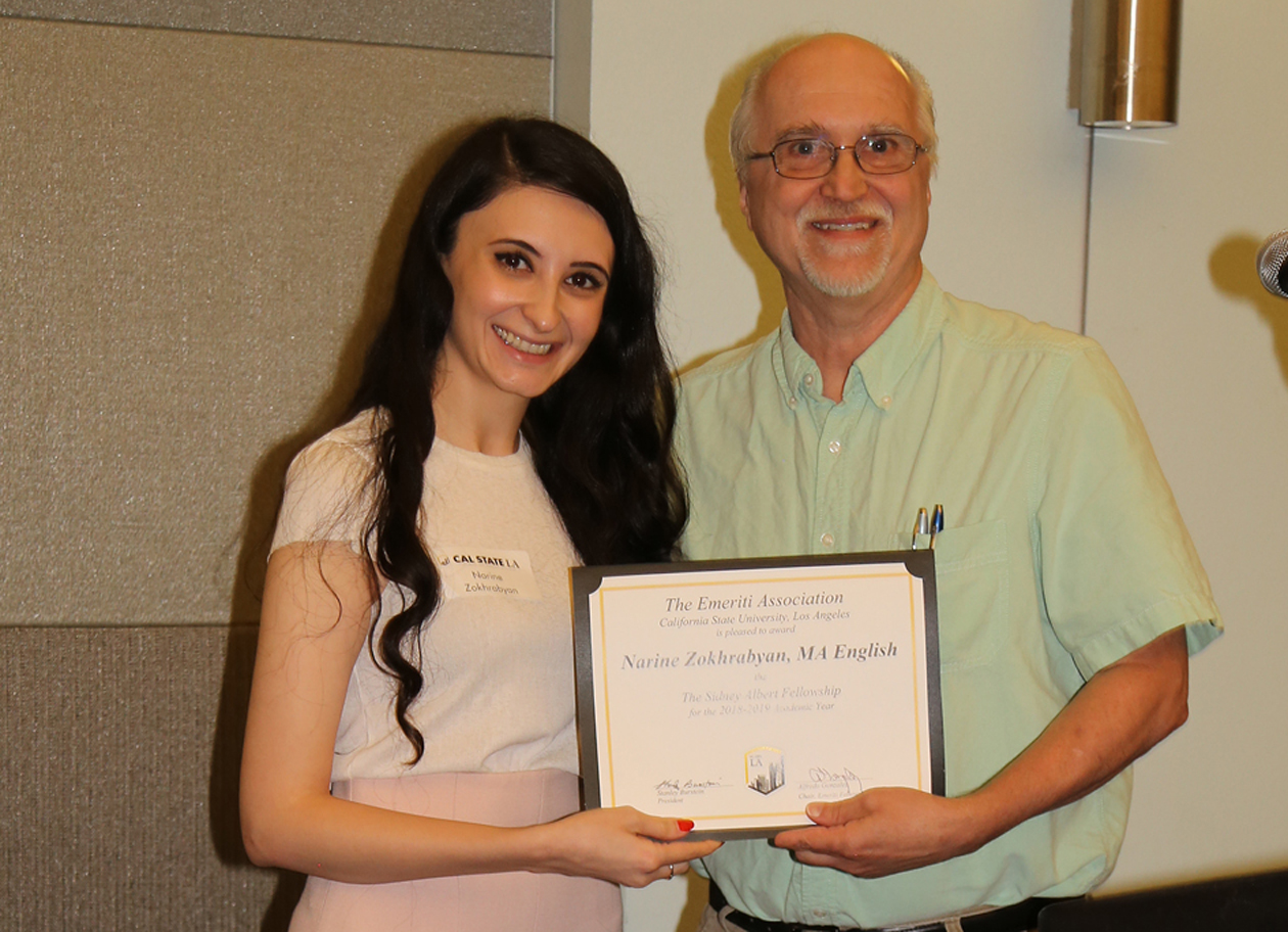 Narine Zokhrabyan, student, with professor presenting award