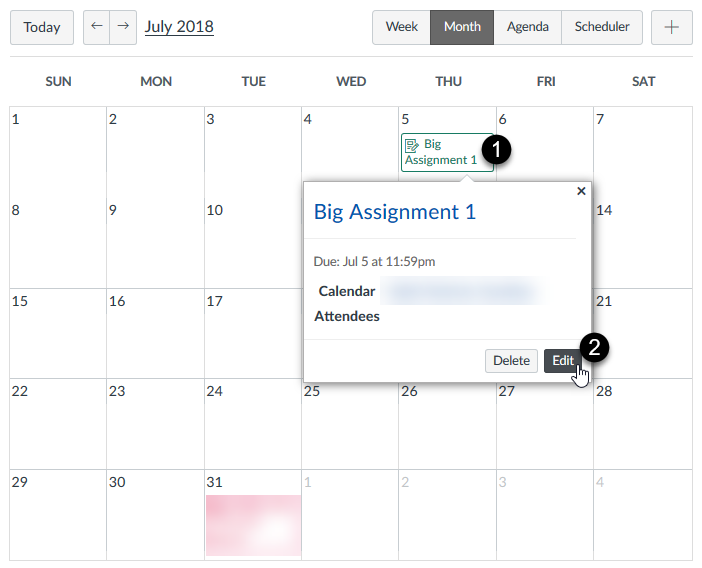 Edit event option on the Calendar