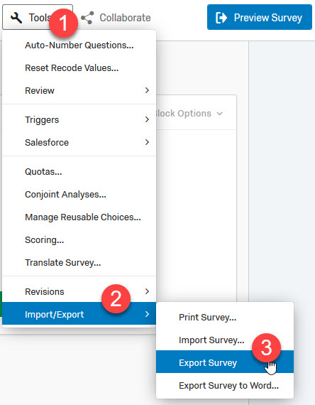 location of export option