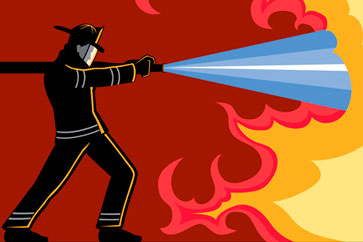 illustration of firefighter fighting flames