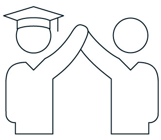Outline drawing of graduate holding a raised hand with another