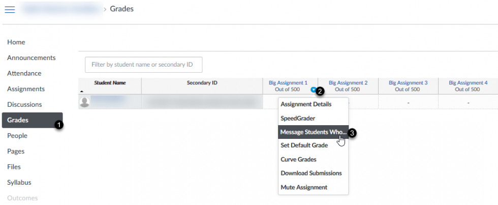 Messaging students from the Gradebook