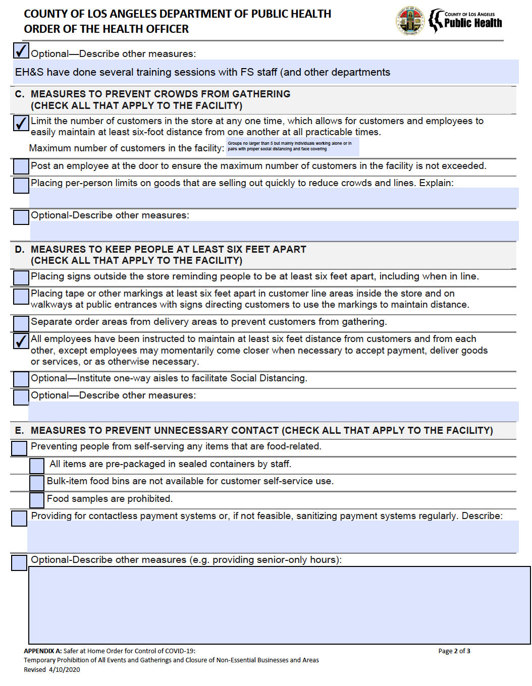 County of Los Angeles Social Distancing Protocol Page 2