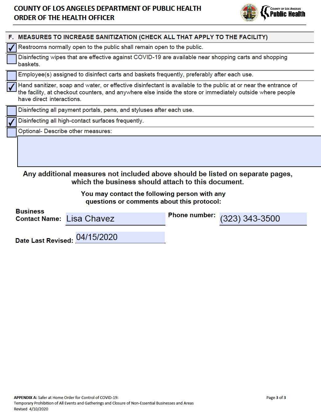 County of Los Angeles Social Distancing Protocal page 3