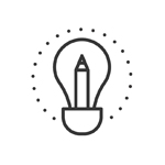 Explore MS ME research icon of lightbulb with pencil inside.